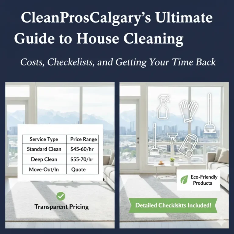 Professional house cleaning service in Calgary T2E, showing transparent pricing guide and checklist infographic elements.